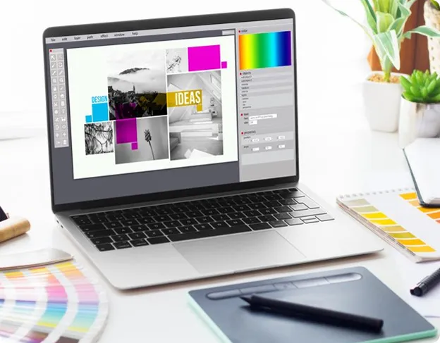 Conception graphique créative pour objets publicitaires personnalisés sur écran Adobe Photoshop