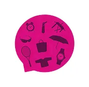 Objets promotionnels personnalisés divers sur fond rose