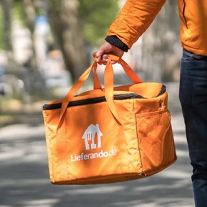 Sac isotherme personnalisé orange avec logo blanc